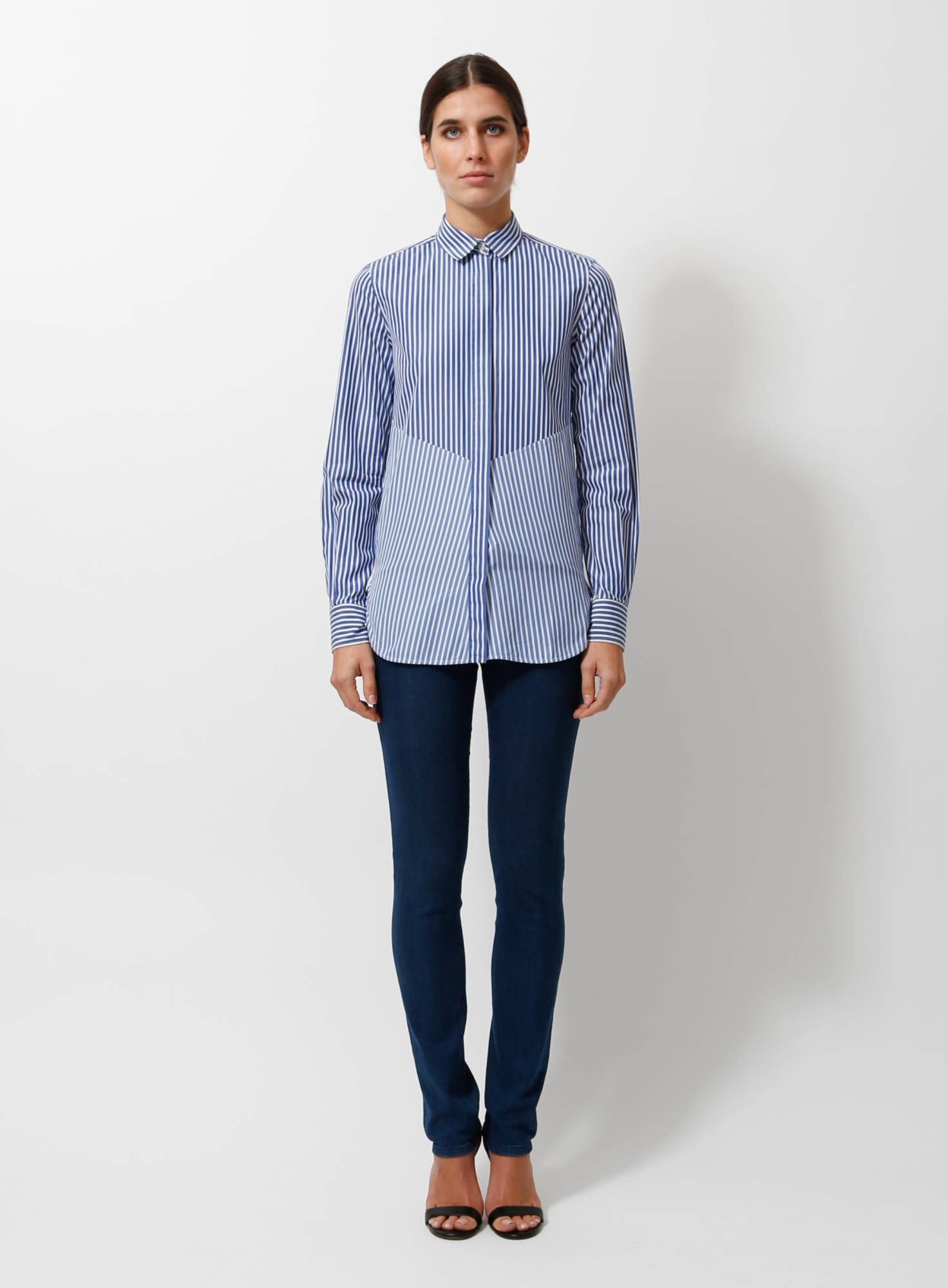 celine striped shirt dress Celine Blue Striped Cotton Patch Pocket Detail Shirt Dress L Celine