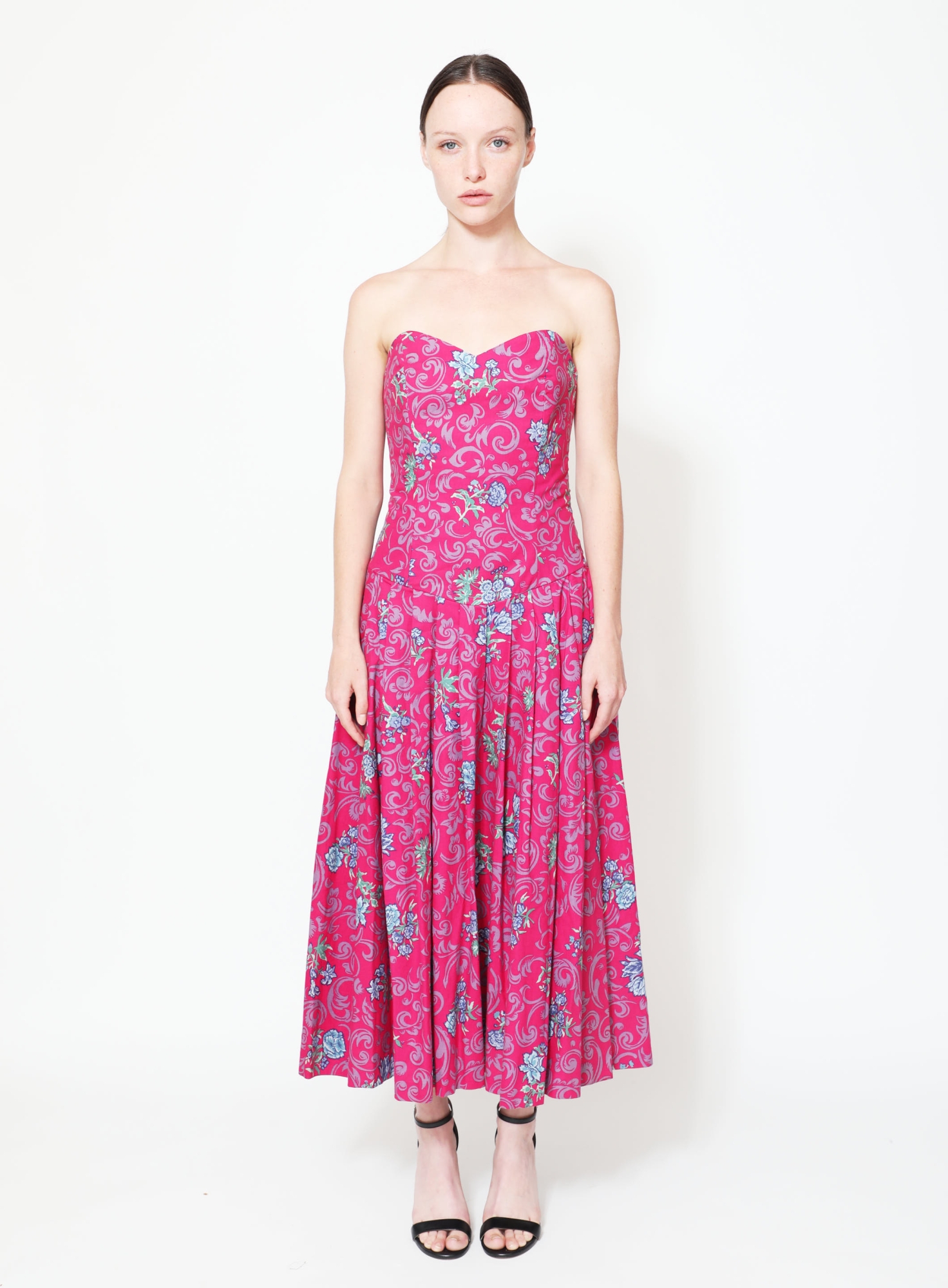 80s Laura Ashley Floral Belted Cotton Bustier Dress | Authentic