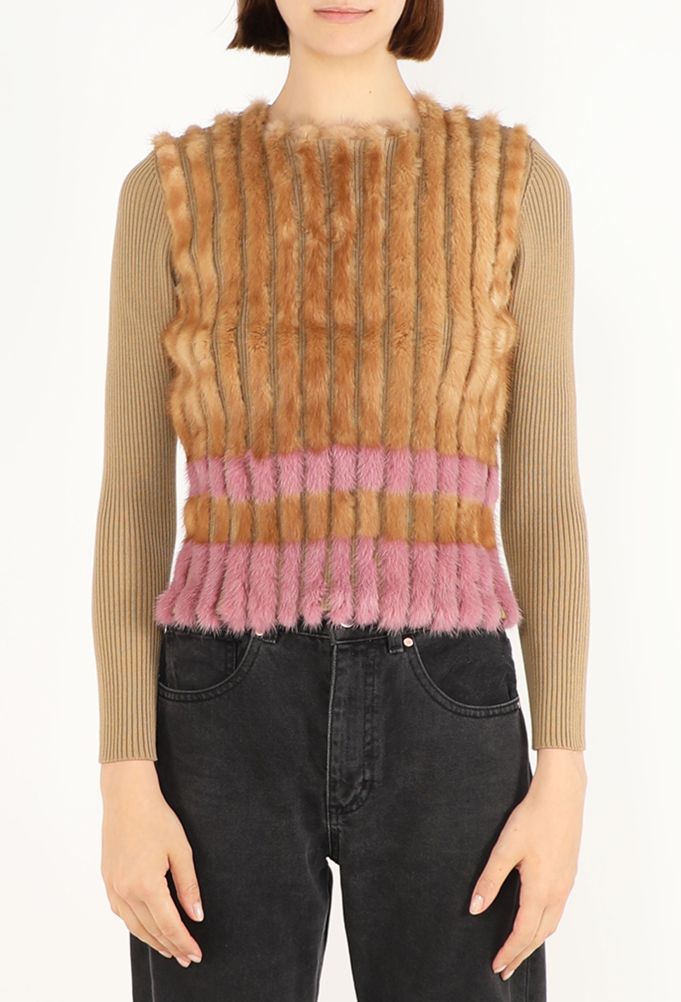 Brown Wool Knitted Fur Dyed Top - Prada | ReSee