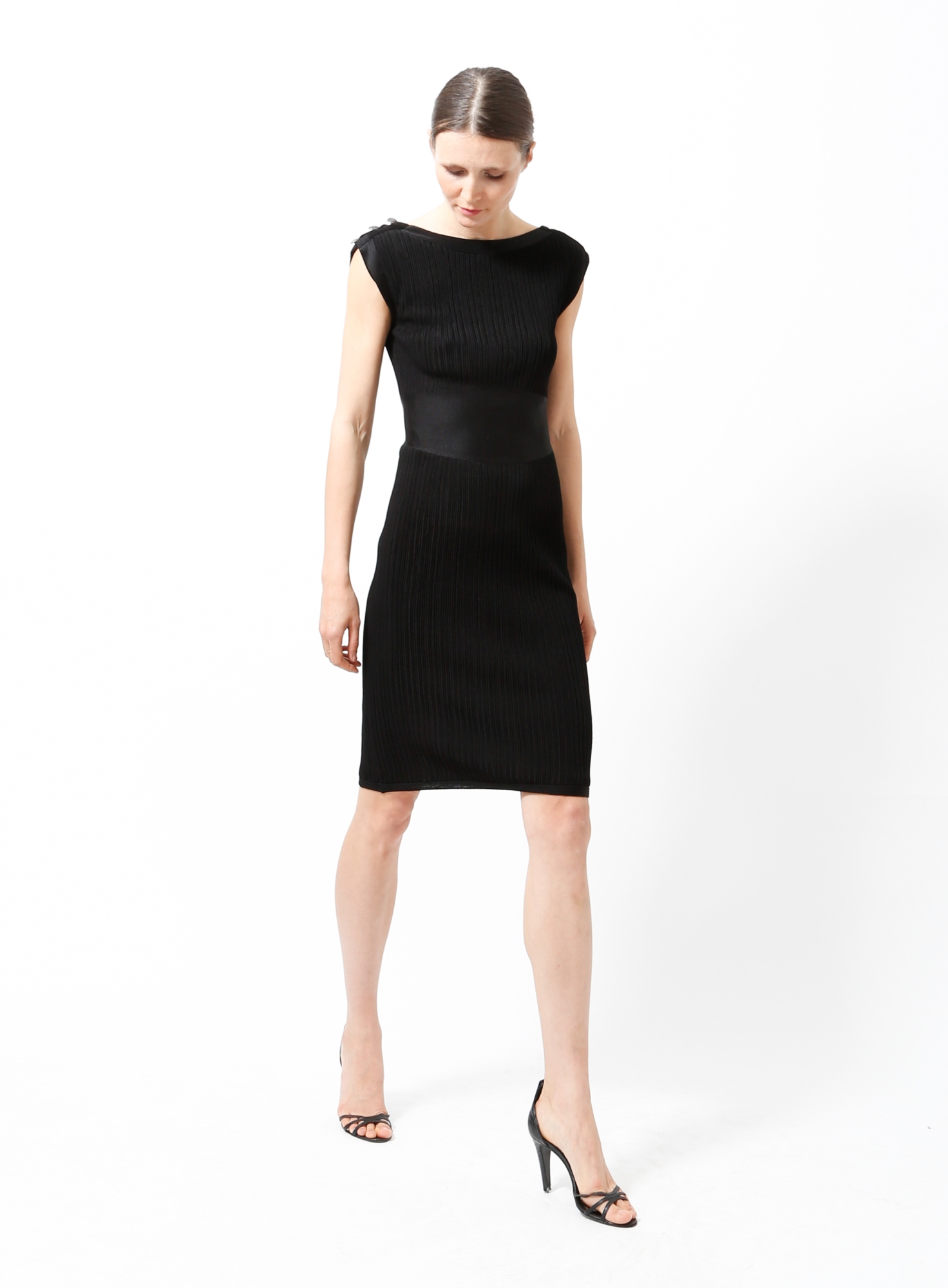 chanel black knit dress Black Ribbed Knit Midi Dress by Chanel