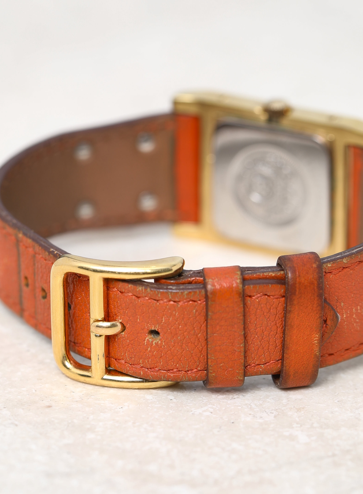 Hermes Orange Swift Leather Palladium Plated Medor Studded Quartz Watch Orange Swift Médor Watch | Authentic & Vintage | ReSee main image 4
