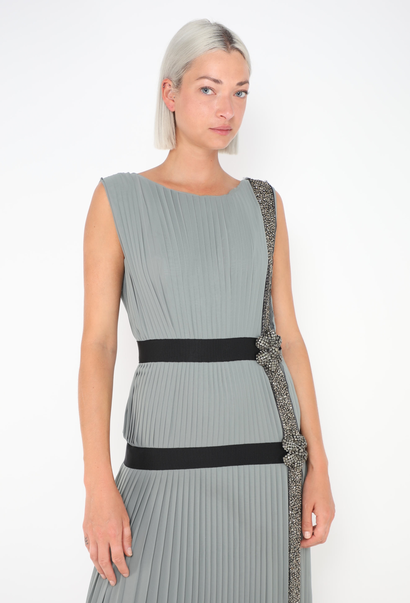 alberta ferretti silver dress Sequined bustier dress