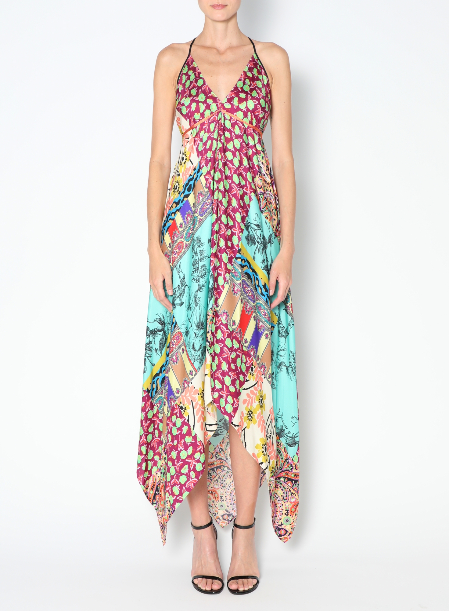 Patchwork Silk Halter Dress