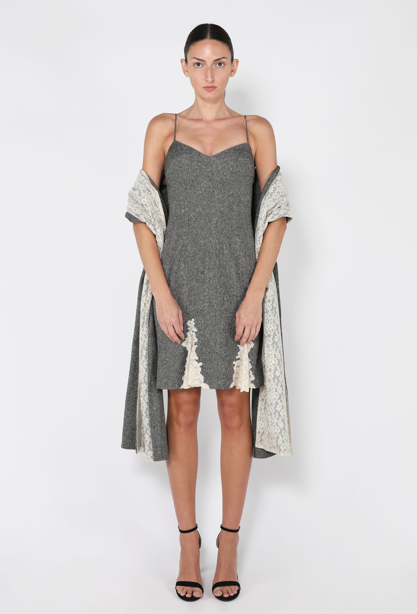 dior dress grey Wool Tweed & Lace Ensemble, 1998 - Christmas Party Outfit