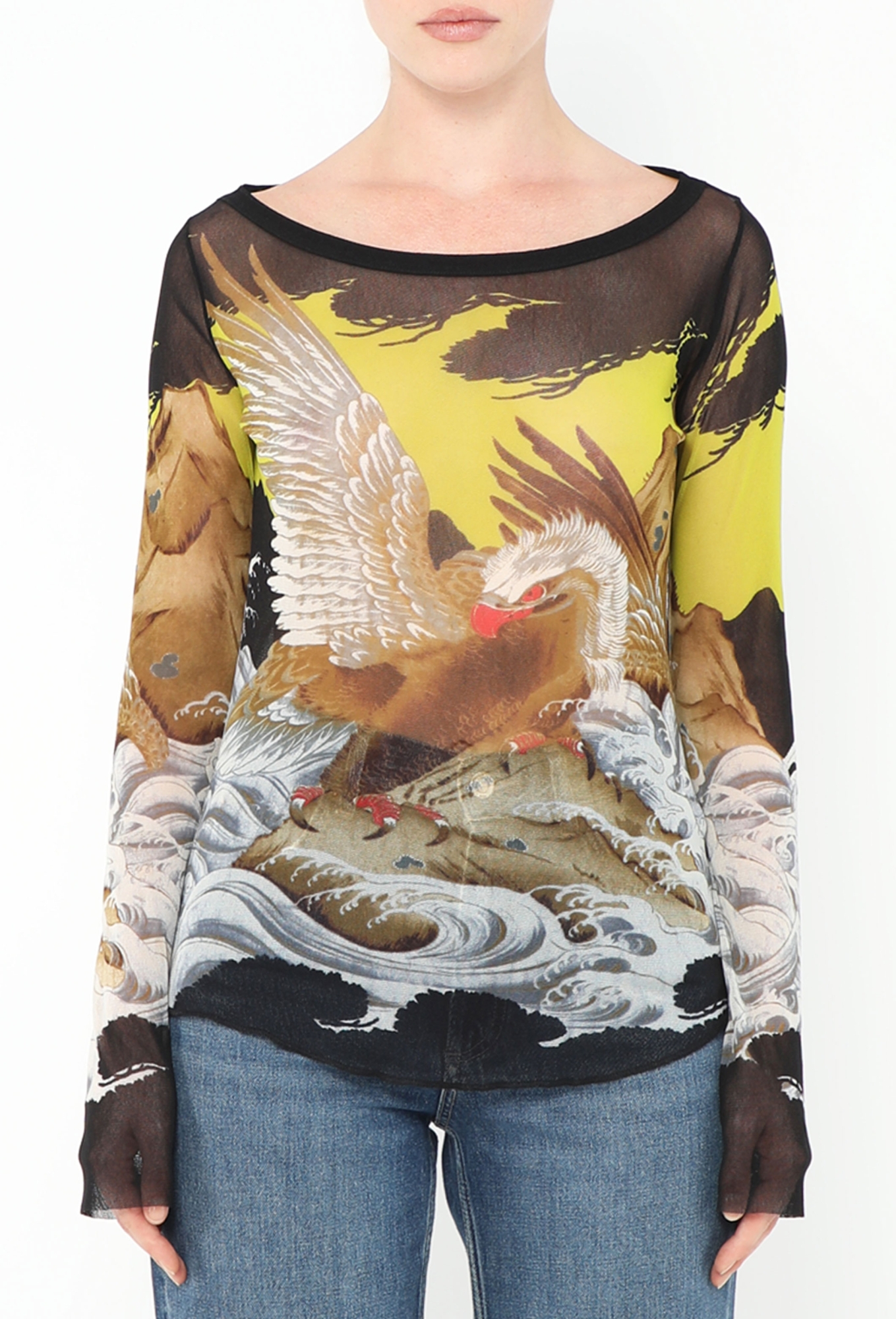 JeanPaul GAULTIER SOLEIL レギンス　パンツ　パワーネット 1999 Soleil Mesh Eagle Print Top - Jean Paul Gaultier | ReSee