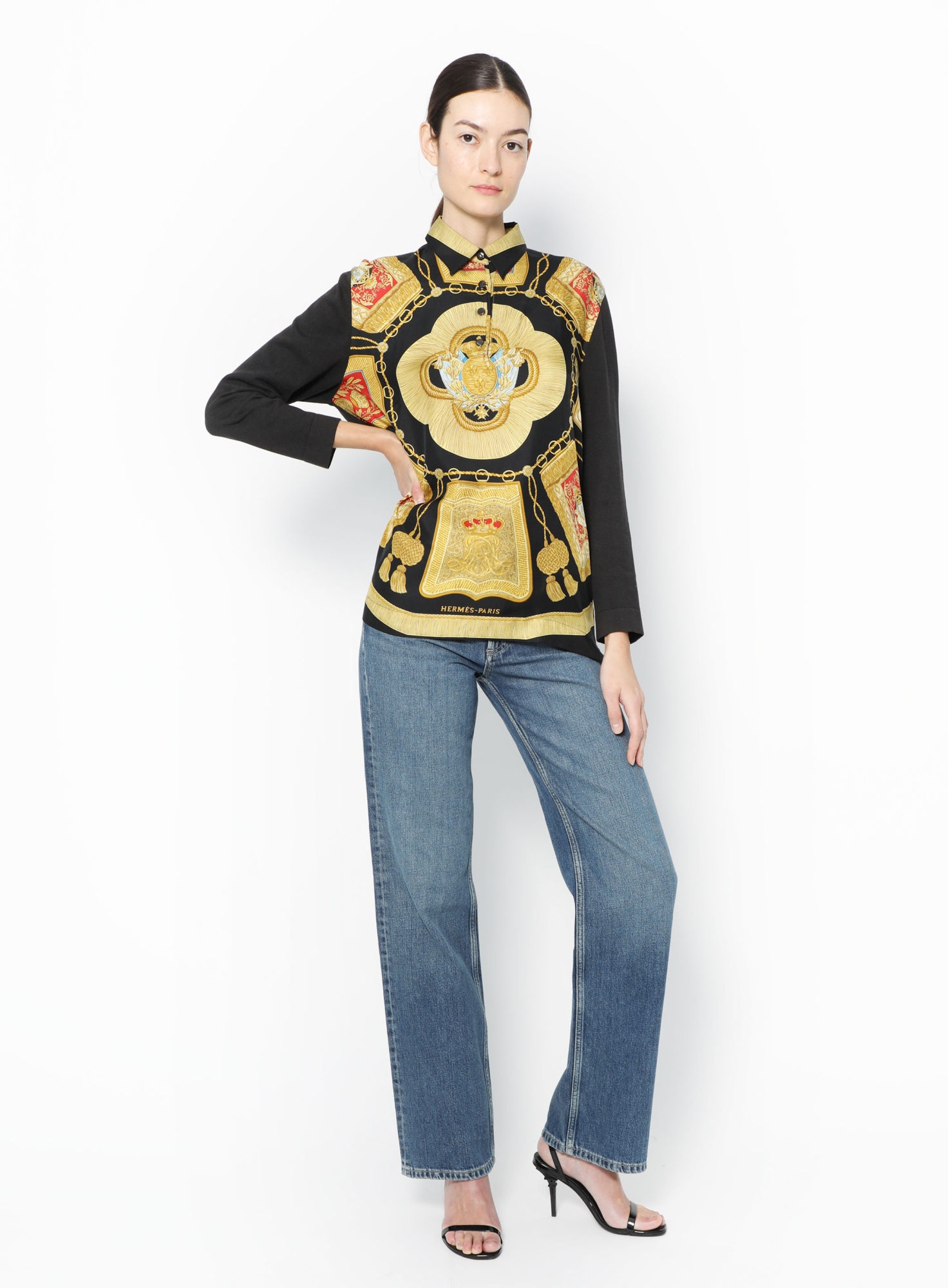 HERMES エルメス シルクシャツ Poste et Cavalerie 中古・古着通販