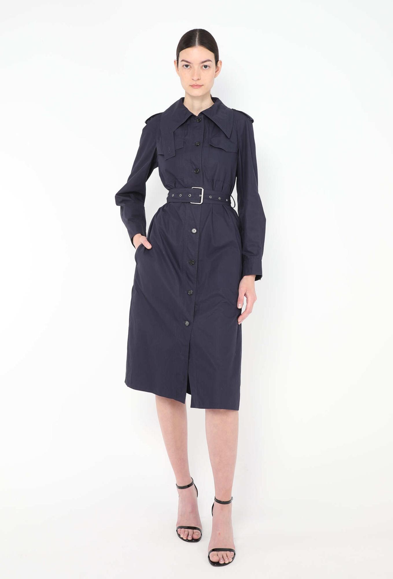 trench dress Women's Linen Blend Pinstripe Trench Dress