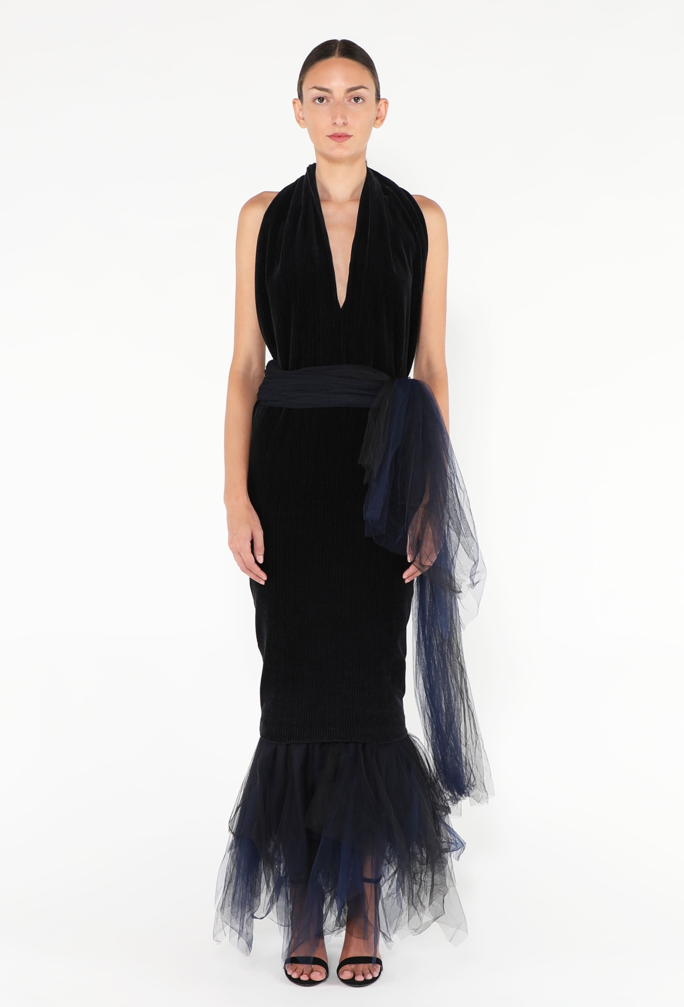 90s Tulle Belted Corduroy Gown - Romeo Gigli