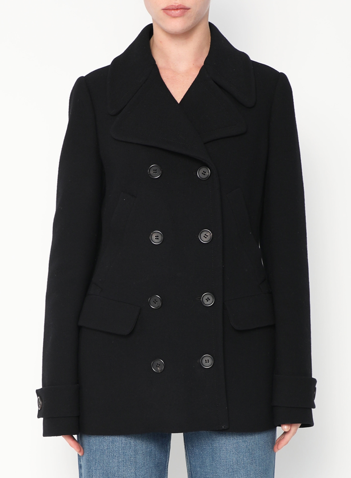 PRADA ウールダブルフェイスコート Black Double-Breasted Wool Peacoat - Prada | ReSee
