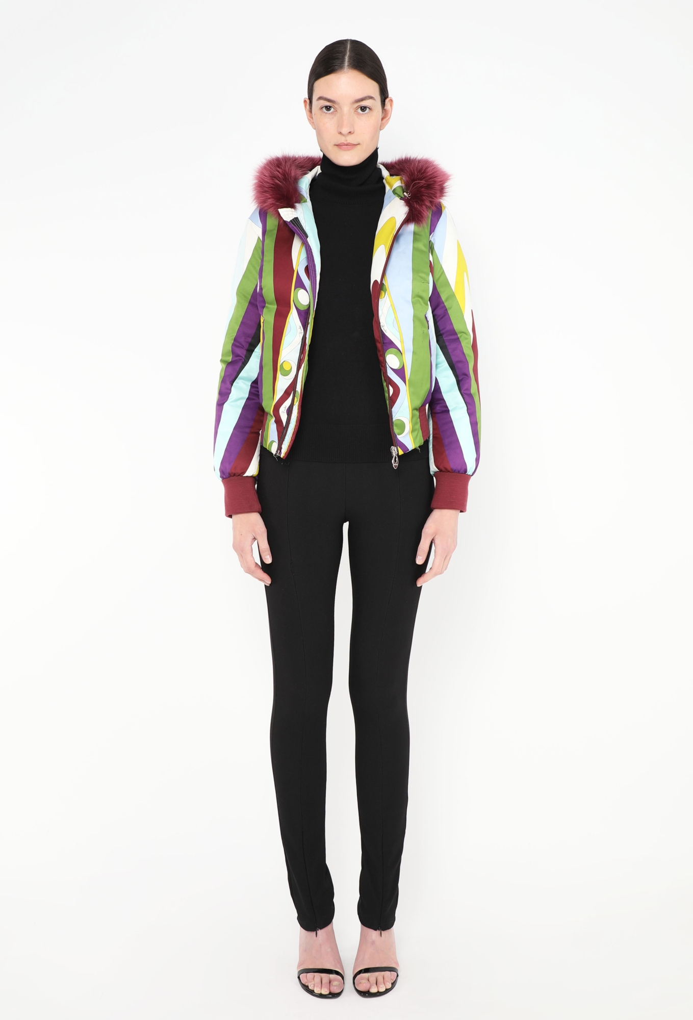 EMILIO PUCCI マルチカラーダウンジャケット　40 Graphic Rabbit Fur Hood Bomber - Emilio Pucci | ReSee