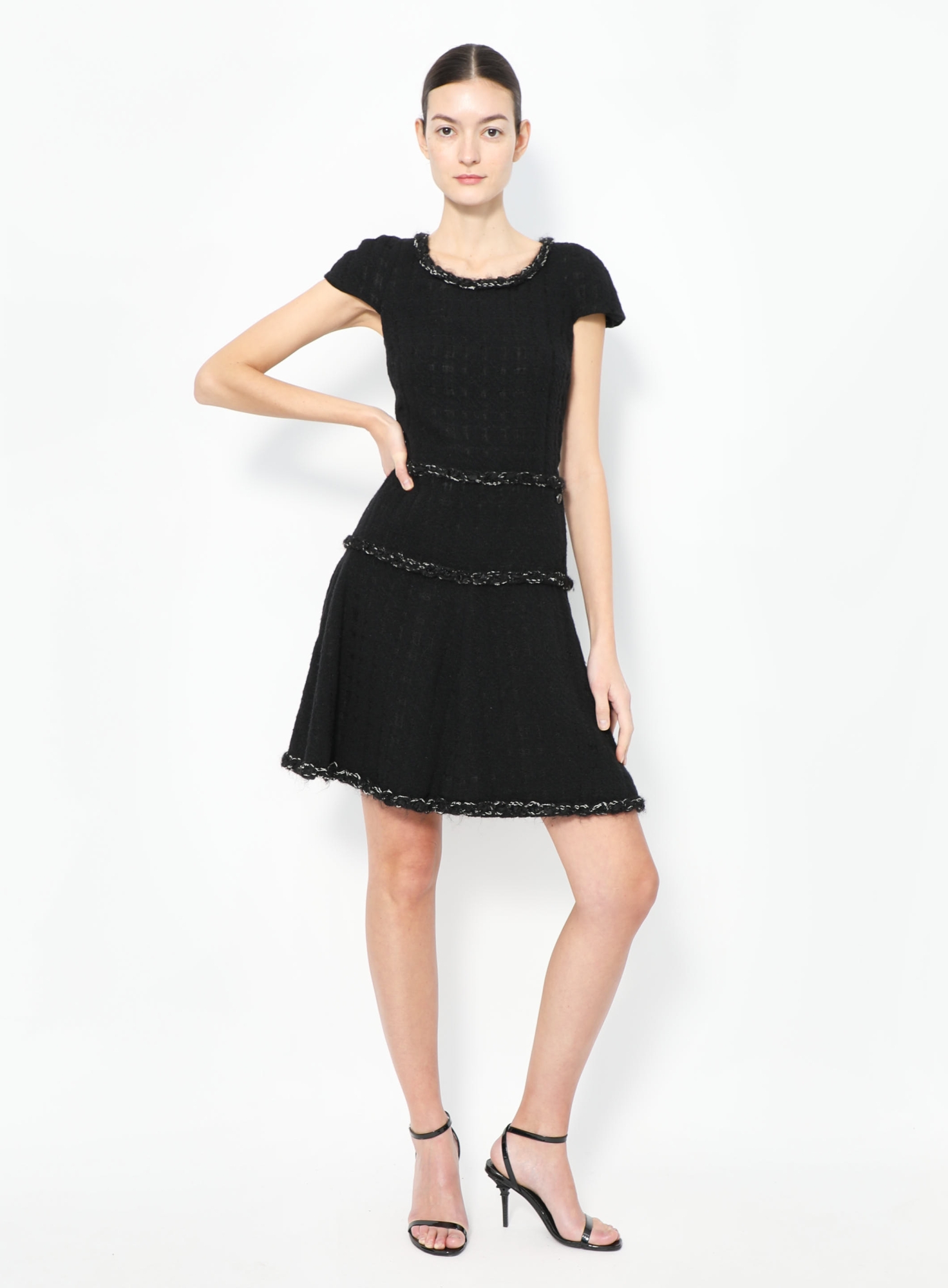 Chanel Tweed Braided Trim Dress Black