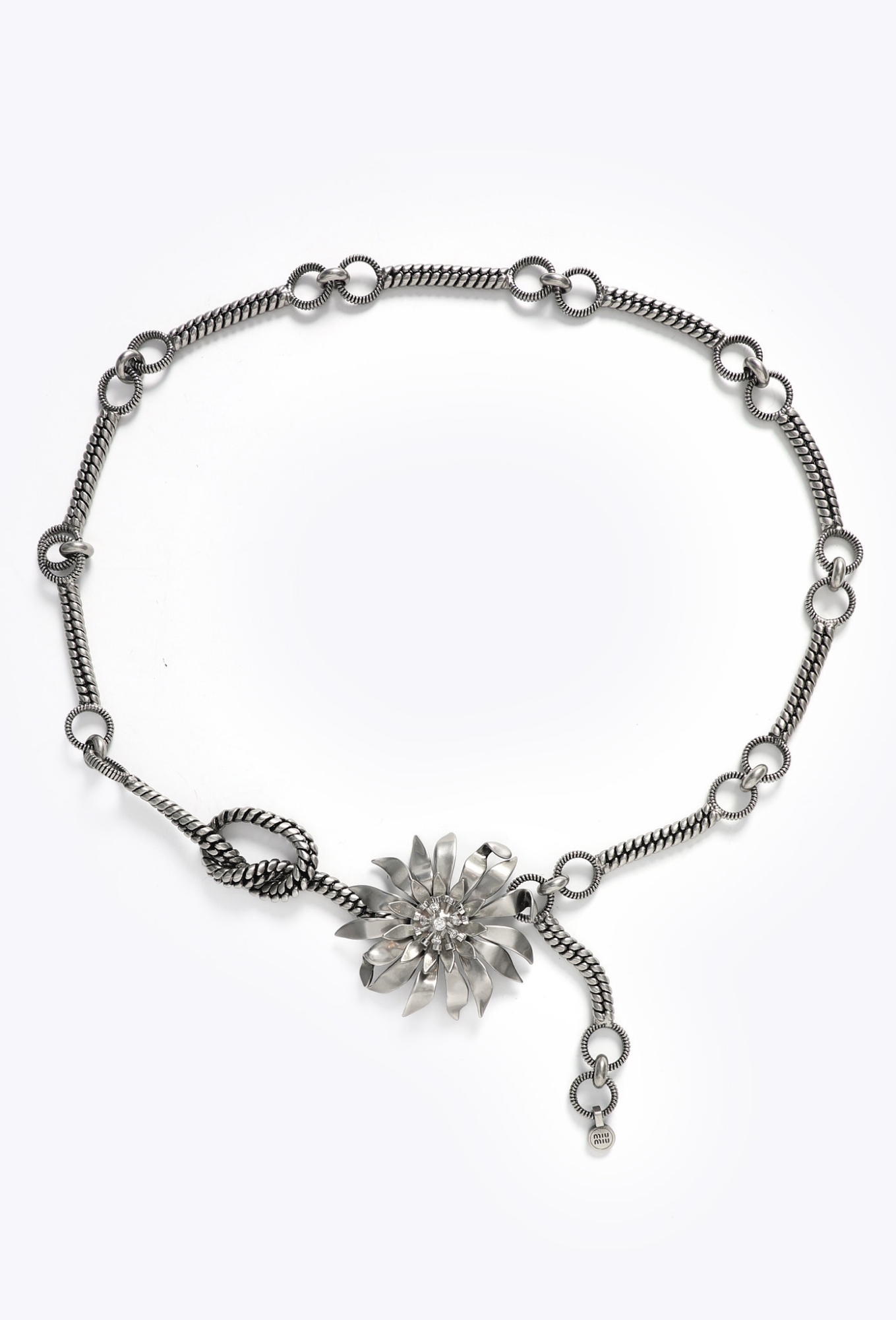 Miu Miu Silver Buckle Belt with Pink Floral Accents Miu Miu Vintage Brown Leather Flower Belt – Occhi Azzurri main image 2