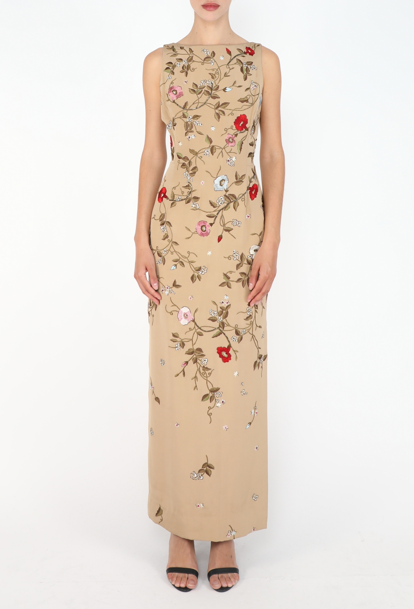 embroidered column dress Off-Shoulder Trumpet Embroidered Mikado Column Evening Dress Taupe / 20 main image 0