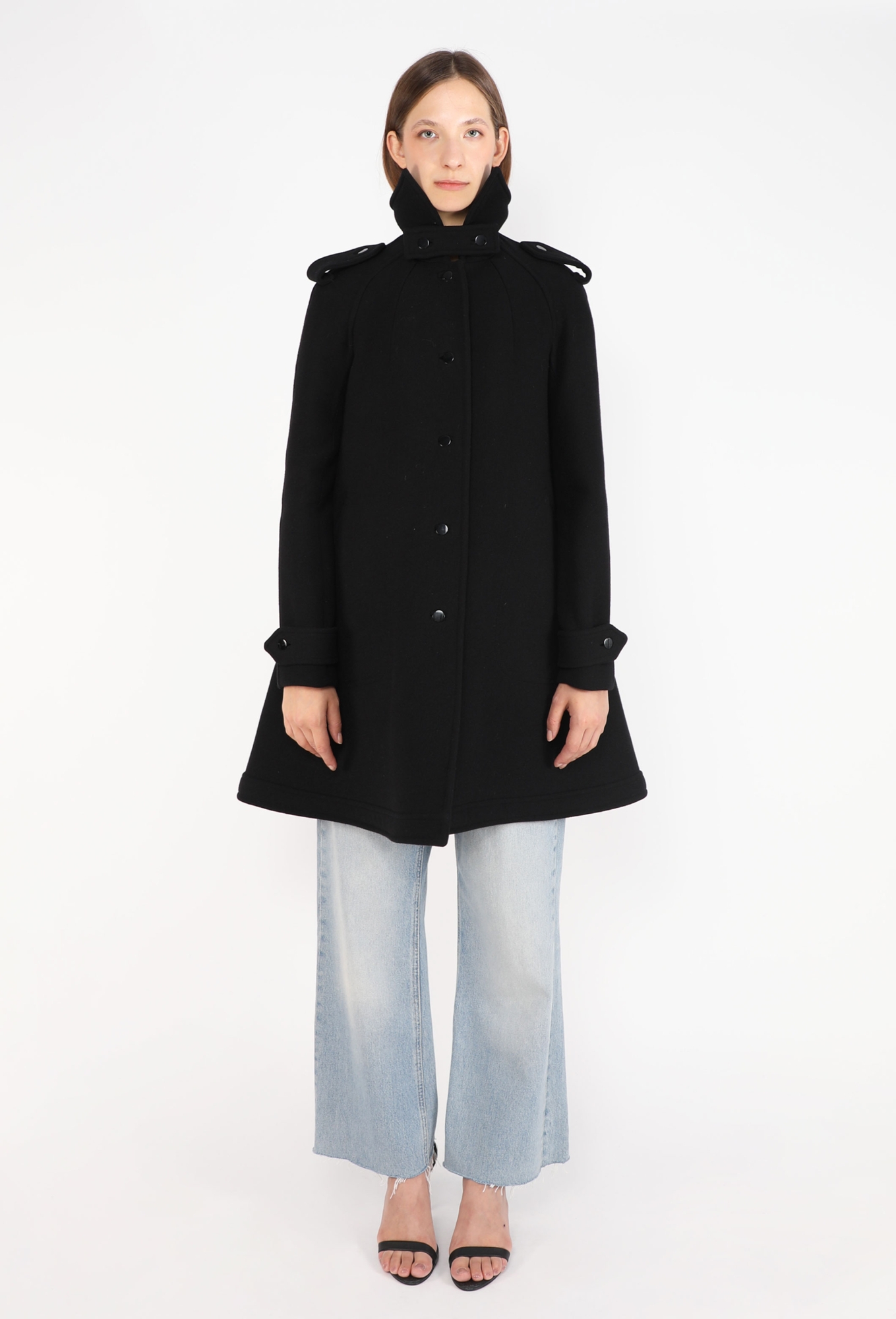 BALENCIAGA ブラック ダブルブレストコート 34 Flared Épaulette Coat, F/W 2003 - Balenciaga | ReSee