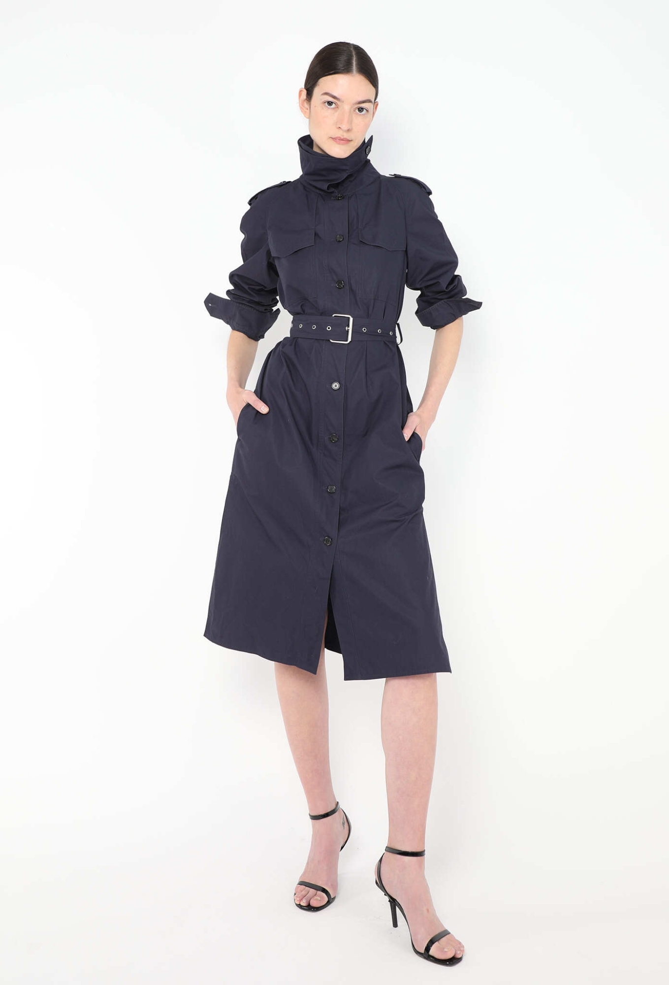 セリーヌ　celine フィービー　2017fall ワンピース Belted Poplin Trench Dress in Navy – 2017 - Céline | ReSee