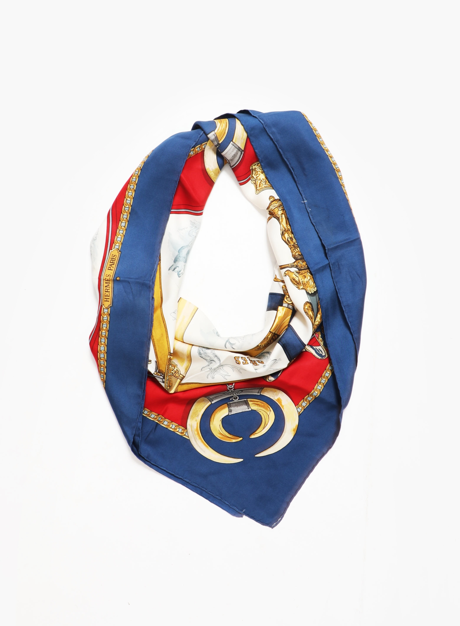 Armes de Chasse' Silk Carré 90 – Blue Border - Hermès | ReSee
