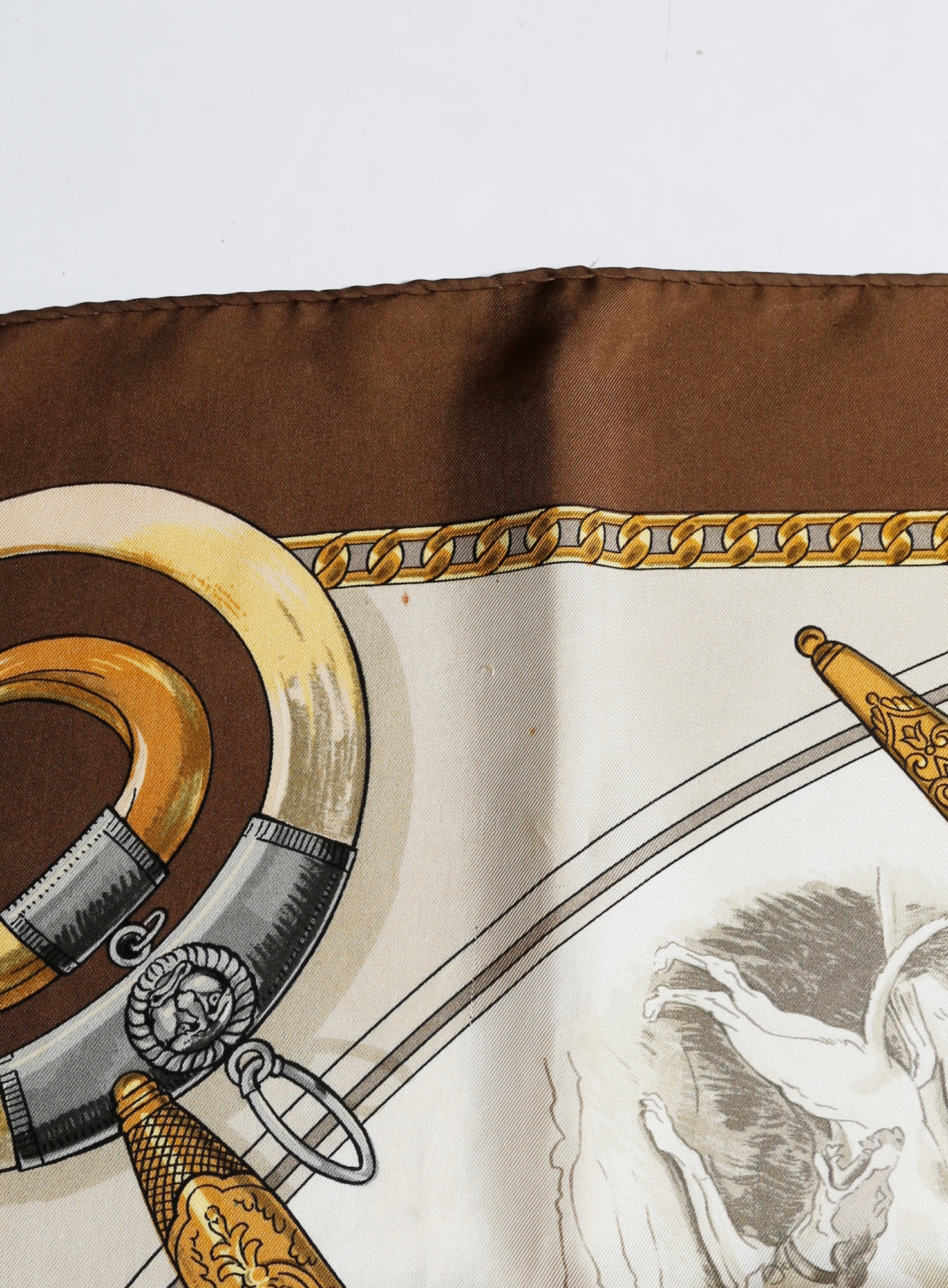 Armes de Chasse' Silk Carré 90 – Brown Border - Hermès | ReSee