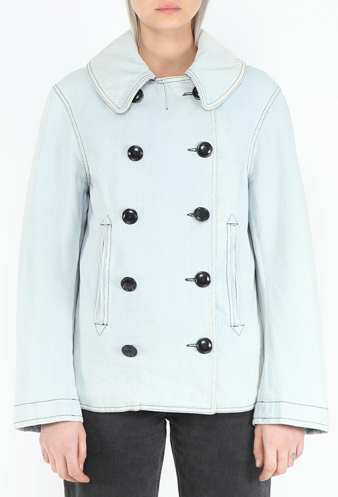 balenciaga p coat archive opium 短丈　ニコラ期 Washed Denim Peacoat - Balenciaga | ReSee