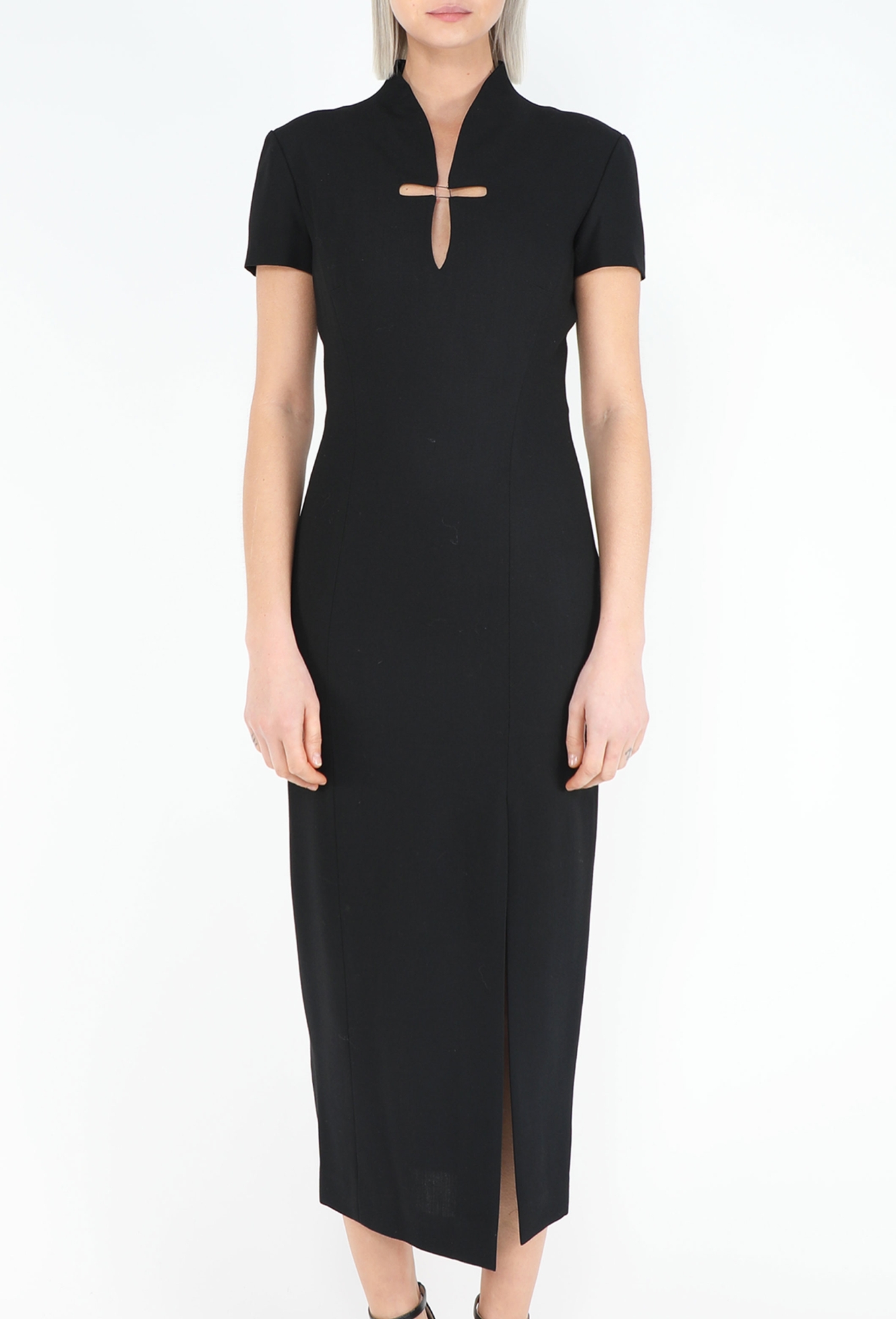 90s cut out dress Vintage 90s Black Velvet Sheer Cut Out Waist Maxi Dress