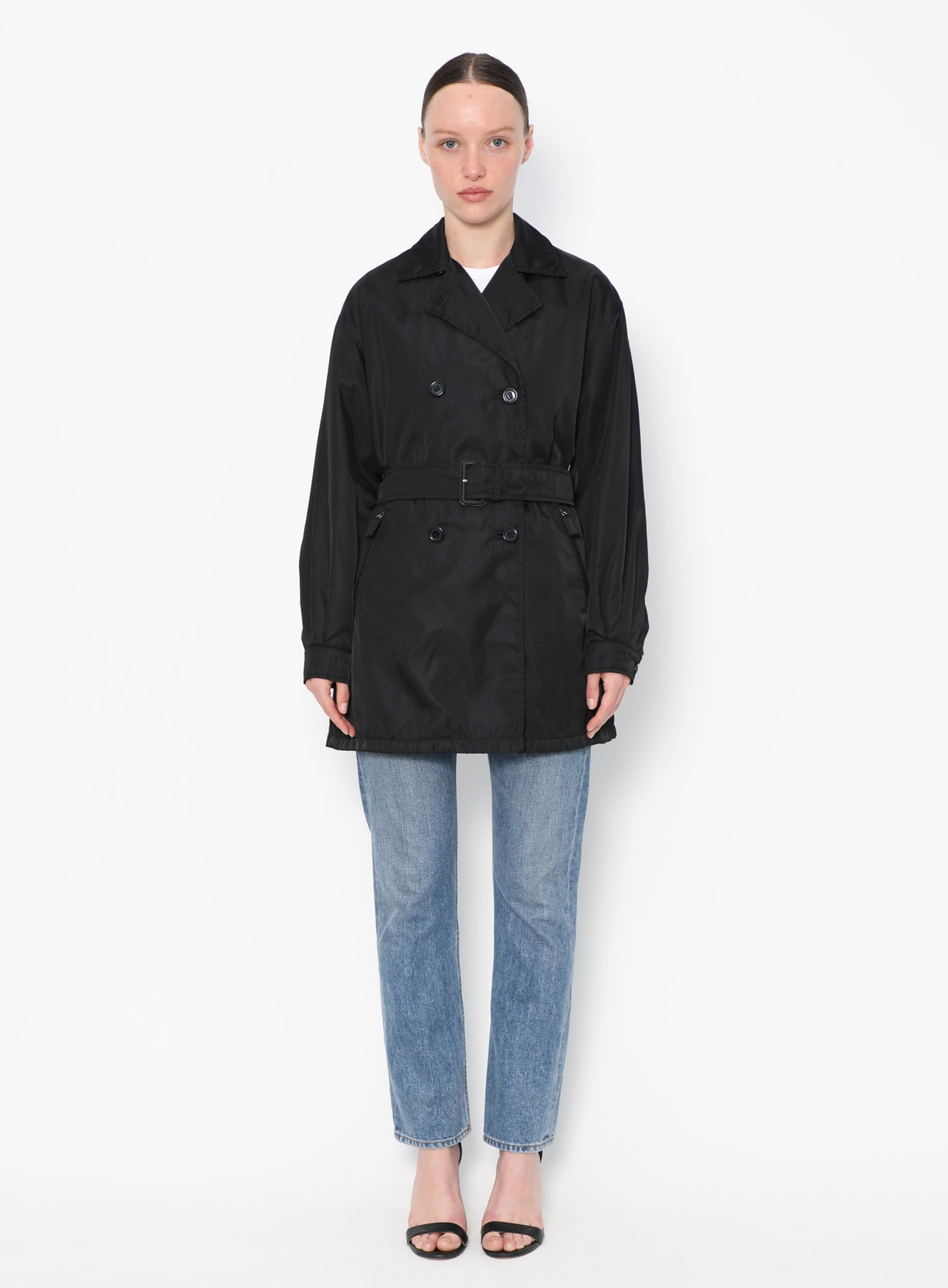 ジャケット・アウター 90s PRADA black coat archive 90s Belted Nylon Trench Coat | Authentic & Vintage | ReSee